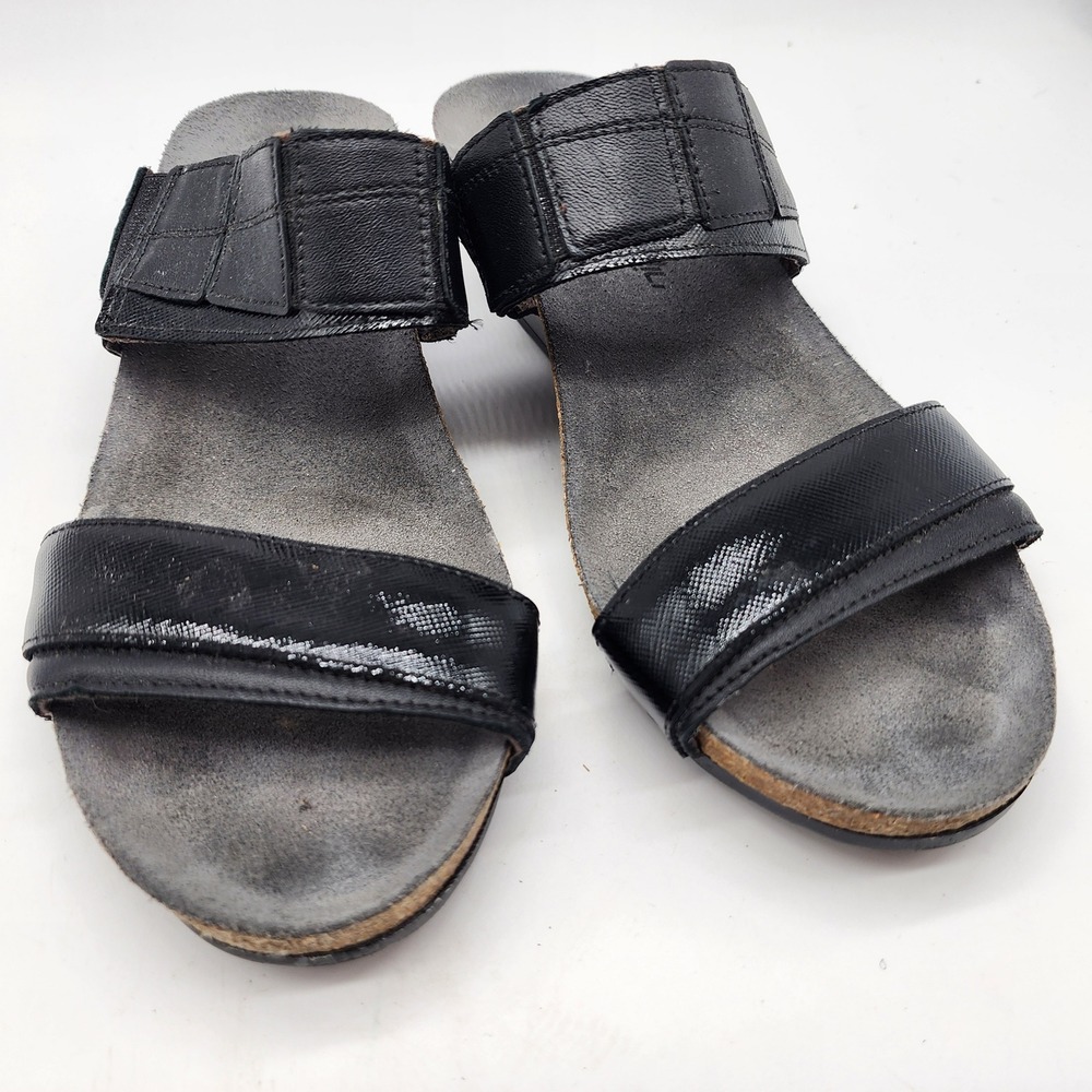 Naot Kayla Wedge Sandals Womens 37 US 6 Black Leather Cork Footbed - Picture 3 of 7